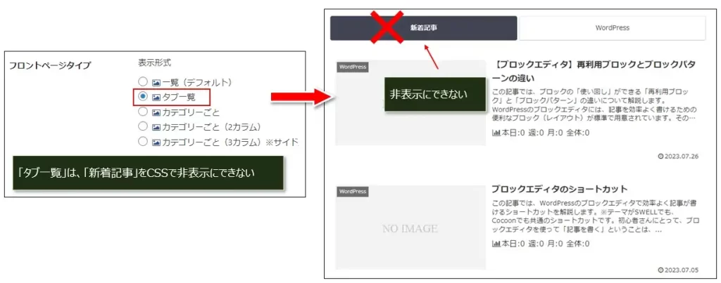 「新着記事」を非表示にできないフロントページタイプ